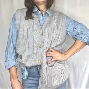 VTG Cable Knit Lavender Gray Oversized ardigan Sweater Vest